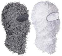 RABNZHDEO 2 Pcs Distressed Balaclava Ski Mask, Single Hole Knitted Full Face Cover Ski Mask, Winter Balaclava Beanie For Men/Women Outdoor Sports(Grey+white)