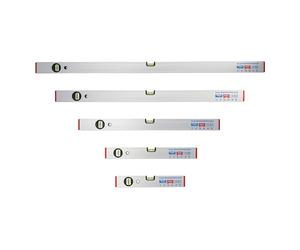 rabo Aluminium Spirit Level Set, 5 Pieces: 30 + 40 + 60 + 80 + 100 cm Professional - Aluminium Hollow Profile 50 x 23 mm, Adjustable Levels, 0.5 mm/m Measuring Accuracy, Naturally Anodised