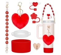 Rabrgab Stanley Cup Accessories Set of 7 - Water Bottle Handle Strap, Silicone Straw Cap, Stanley Boots, Heart Charms for Water Bottle, 590 Tumbler
