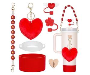 Rabrgab Stanley Cup Accessories Set of 7 - Water Bottle Handle Strap, Silicone Straw Cap, Stanley Boots, Heart Charms for Water Bottle, 590 Tumbler