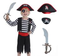 Rabtero Children Pirate Dress Up, Boys Pirate Costume with Pirate Hat, Eyepatch, Pirate Cutlass for Kids 3-4 Years