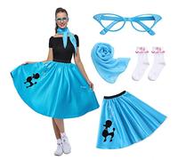 Rabtero Female Socks & Jumping Clothes, 1950s Adult Poodle Clothing, 1950s VIP Dresses with Glasses, Scarves & Socks Women 12-18, L/XL, Blues