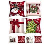 RABUSOFA Christmas Cushion Covers 50x50 cm Set of 4,Double-Sided Print Red Xmas Tree Snowman Joy Let It Snow Pillow Cases Decoration for Indoor Home Bedroom Sofa Winter Holiday (Red, 50 x 50 cm)