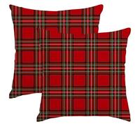 RABUSOFA Christmas Scottish Tartan Cushion Covers 45x45,Red Check Plaid Xmas Pillow Case Winter Holiday Decoration for Outdoor Sofa Bed Living Room Set of 2 Decor(Red, 45 x 45 cm (Pack of 2))
