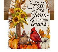 RABUSOFA Cross Cardinal Pumpkins Fall Table Runner,Sunflower Fall for Jesus He Never Leaves Seasonal Autumn Kitchen Dining Table Decoration for Home Party Decor 13x90 Inch