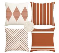 RABUSOFA Outdoor Pillows Covers 18x18 inch Waterproof,Fall Rust and Beige Boho Cushion Cases Set of 4 for Patio Furniture Sunbrella Couch(2R-18) (Rust and White, 18" x 18" (Pack of 4))