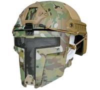 rabuu Adjustable Tactical Helmet & Full Face Mask Set - Lightweight ABS Plastic, Steel Mesh, Breathable For Airsoft, Paintball, Outdoor Games(E)