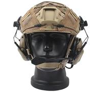 rabuu Adjustable Tactical Helmet Set With Cover & Headset For Airsoft, Paintball, Outdoor Shooting Games - Lightweight, Durable Protection (Black/Sand, Size M/L)(A)