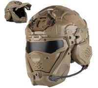 rabuu Airsoft Tactical Full Face Helmet With Replaceable Anti-Fog Lens, Headset & Fan - CS War Game Cosplay Gear
