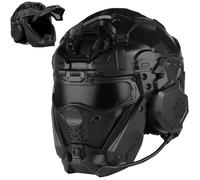 rabuu Airsoft Tactical Full Face Helmet With Replaceable Anti-Fog Lens, Headset & Fan - For CS War Game Cosplay(C)
