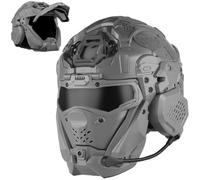 rabuu Airsoft Tactical Full Face Helmet With Replaceable Anti-Fog Lens, Headset & Fan - For CS War Game Cosplay(E)