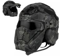 rabuu Airsoft Tactical Full Face Helmet With Replaceable Anti-Fog Lens, Headset & Fan - For CS War Game Cosplay(B)