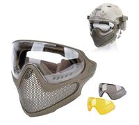 rabuu Full Face Tactical Mask And Goggles Set With Impact Resistant Lens, Detachable Shield For Airsoft, Paintball, Cosplay, Outdoor Sports(C)