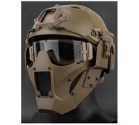 rabuu Tactical Fast Helmet PJ Type With Detachable Iron Samurai Mask, Adjustable Full-Face Protective Helmet For Paintball, CS Games, Halloween(A,L)
