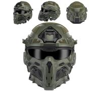 rabuu Tactical Military Full Face Helmet With Communication Headset, Anti-Fog Fan & Replaceable Lens For Airsoft Paintball CS War Game(B)