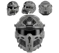 rabuu Tactical Military Full Face Helmet With Communication Headset, Anti-Fog Fan & Replaceable Lens For Airsoft Paintball CS War Game(C)