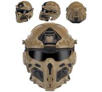 rabuu Tactical Military Full Face Helmet With Communication Headset, Anti-Fog Fan & Replaceable Lens For Airsoft Paintball CS War Game(D)