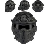 rabuu Tactical Military Full Face Helmet With Communication Headset, Anti-Fog Fan & Replaceable Lens For Airsoft Paintball CS War Game(E)