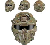 rabuu Tactical Military Full Face Helmet With Communication Headset, Anti-Fog Fan & Replaceable Lens For Airsoft Paintball CS War Game(F)