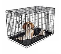 RAC Dog Puppy Cage Folding 2 Door Crate with Plastic Tray Medium 30-inch Black (Medium)