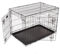 Pet Cage, Fold Flat 2 Door Crate With Plastic Tray - Black / 58cm