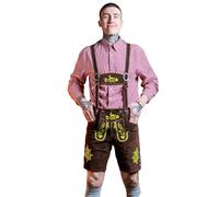 RAC3 Men's Bavarian Lederhosen Shorts - Real Suede Cowhide Leather Oktoberfest Outfit with Embroidered Suspenders (Chocolate, UK 32 / EU 48)