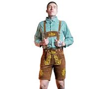 RAC3 Men's Bavarian Lederhosen Shorts - Real Suede Cowhide Leather Oktoberfest Outfit with Embroidered Suspenders (Brown, UK 44/ EU 60)