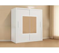 RAC3 Modern Bedroom Sliding Wardrobe with LED Light - Ample Storage Space and Sl esign comes in White/Grey/Black and Width 150cm/180cm/203cm - 203 cm - White