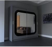 RAC3 Modern Sliding Wardrobe With Mirror Doors Bedroom Storage With Shelves & Hanging Rail (Grey 150Cm)