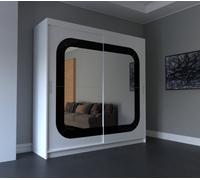 RAC3 Modern Sliding Wardrobe With Mirror Doors Bedroom Storage With Shelves & Hanging Rail (White 180Cm)