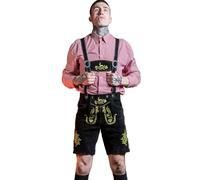 RAC3 Oktoberfest Mens Lederhosen Real Cowhide Suede Leather with Matching Suspenders Bavarian Shorts (BV-BL-30-FBM-UK). Black