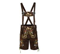 RAC3 Oktoberfest Mens Lederhosen Real Cowhide Suede Leather with Matching Suspenders Bavarian Shorts (BV-BR-MultiColor-32-FBM-UK).