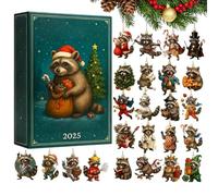 Raccoon Aďvëńt Čalenďаr - Acrylic 24-Day Pendant Set | 26x18x3cm Funny Christmas Animal Ornaments | A Festive Countdown Decoration Designed To Delight Adults