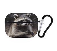 Raccoon Airpod Pro Case Cover Wireless Earbuds Case Protective Cover with Keychain Compatible with AirPods 1st & 2nd Generation Full Protective, Front LED Visible Black