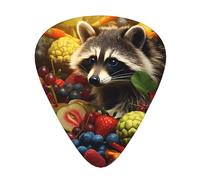 Raccoon among fruitsGuitar Picks, 12-Piece Pattern Set, Three Different Thicknesses for Acoustic Electric Guitar and Other Instruments