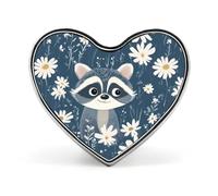 Raccoon And Daisy Flowers Heart Metal Brooches Small 1" Badge Pin Decorative Lapel Pins Gift Clothing Hat Accessory