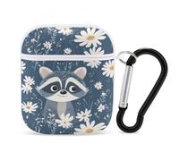 Raccoon And Daisy Flowers Trendy Bluetooth Earbuds Protector Cute Wireless Earbud Case Covers Compatible with Airpods 1/2
