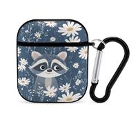 Raccoon And Daisy Flowers Trendy Bluetooth Earbuds Protector Cute Wireless Earbud Case Covers Compatible with Airpods 1/2