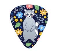 Raccoon And Tropical Flowers,12 Pcs Guitar Pick,3 Different Thickness Plectrums for Acoustic Guitar Bass Ukulele (0.46mm 0.96mm 0.71mm)
