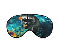 Raccoon Animal and Fish Painting Sleep Masks Eye Cover Blackout with Adjustable Elastic Strap Night Blindfold for Women Men Yoga Travel Nap