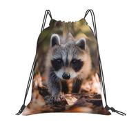 Raccoon Animal Cute Drawstring Backpack Waterproof Drawstring Bag Foldable Draw String Back Bag For Beach Sport Hiking 39X46Cm