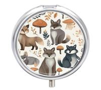 Raccoon Animals Travel Pill Box Case 3 Compartment Cute Pill Organizer Metal Pill Holder with Mirror Small Medicine Organizer Daily Pill Container for Purse Pocket Portable Meds Box