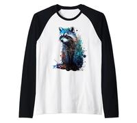 Raccoon Art Colourful Animal Lover Animal Rac Raglan Baseball Tee
