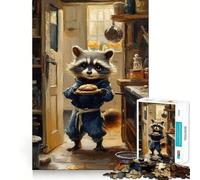 Raccoon Baker with Cookies Painting 1000 Pieces Jigsaws Adults Puzzles Gifts Mind Challenge Toy Easy Leisure Precise Cut (38x52cm)