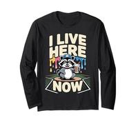 Raccoon Ballfield Ice Cream Baseball Field I Live Here Now Long Sleeve T-Shirt