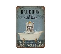 Raccoon Bath Poster Metal Tin Sign Retro Iron Painting Garden Garage Kitchen Plaque for Men Cave Bar Cafe Shop Bathroom Outdoor Street Home Wall Art Decor Gifts