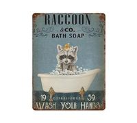 Raccoon Bath Poster Metal Tin Sign Retro Iron Painting Garden Garage Kitchen Plaque for Men Cave Bar Cafe Shop Bathroom Outdoor Street Home Wall Art Decor Gifts