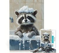 Raccoon Bath Time 1000 Piece Jigsaws for Adults Puzzle Mind Exercise Toy Family Bond Precision Cut Creative Gift (50x75cm)