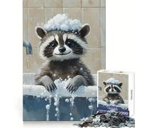 Raccoon Bath Time 1000 Piece Jigsaws for Adults Puzzle Mind Exercise Toy Family Bond Precision Cut Creative Gift (50x75cm)