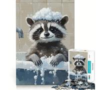 Raccoon Bath Time 1000-piece Puzzle for Teenagers Mind Exercise Toy Mind Calm Design Assembly Cherished Gift (38x52cm)